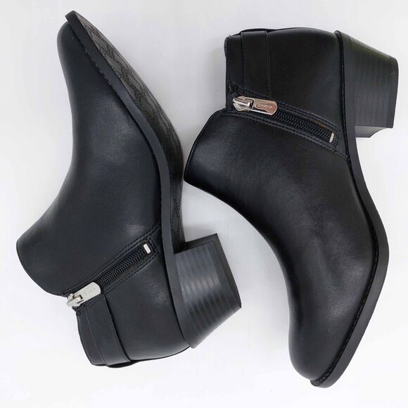 Vionic Millie Black Leather Ankle Booties Women’s 7.5 Side Zip Buckle Low Block - Picture 8 of 11